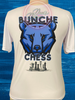 White Cooling Performance Shirt with Bunche Chess quote and image of chess board and pieces.