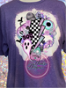 Heather Purple tee with ghost, pumpkin, eyeball, and headstones.