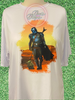 White Cooling Performance Shirt with Mandalorian walking with Grogu.